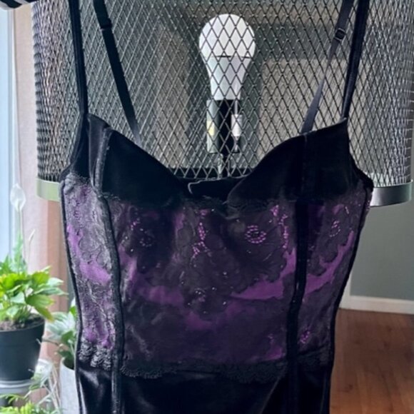 Victoria Secret's Velour Corset Bustier Top Size 34C Black Purple Excellent Cond - Picture 1 of 9